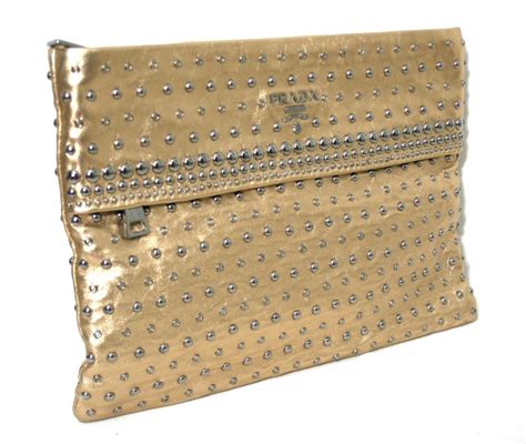 prada gold leather studded clutch|prada leather handbags.